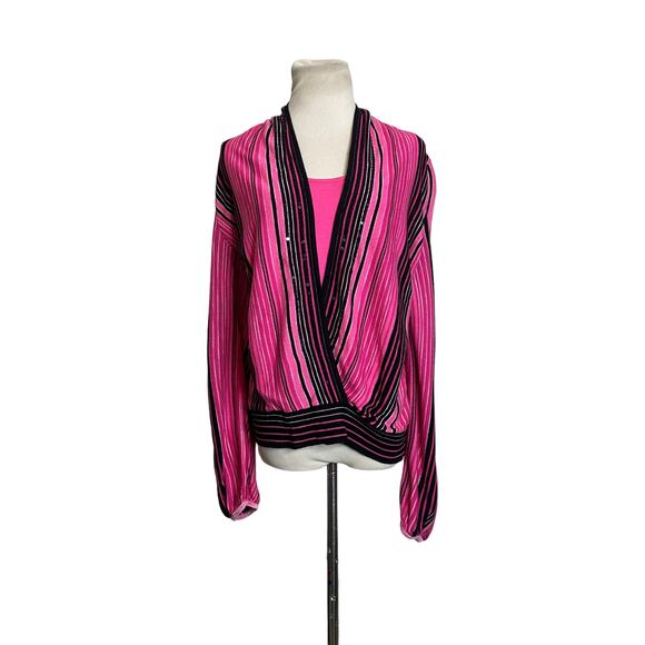 INC pink black stripes long sleeves sequin embellished knit top size M - Picture 9 of 9